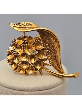 Flower & Leaf Brooch Autumn Tones Textured Gold-Tone Statement Pin